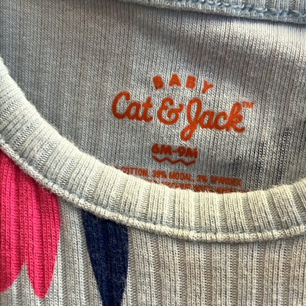 (2) Cat & Jack Baby Girl Ribbed Floral and Pink 2 Piece Short Sets 6-9M - Picture 7 of 7